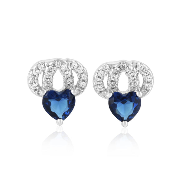 EZ-1087 Heart Micropavé Cubic Zirconia Earrings - Blue Sapphire | Teeda