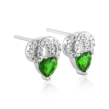 EZ-1087 Heart Micropavé Cubic Zirconia Earrings - Emerald | Teeda