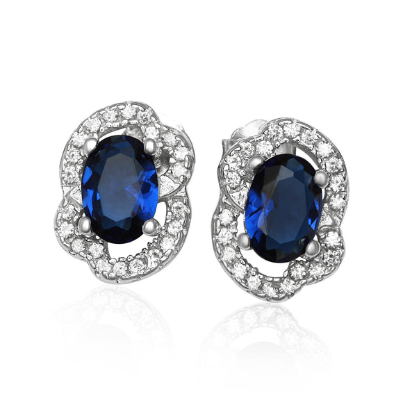 EZ-1090-BS Micropave Cubic Zirconia Earrings - Blue Sapphire | Teeda