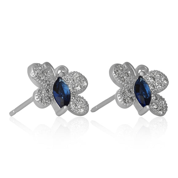 EZ-7058 Butterfly Micropavé CZ Earrings - Blue Sapphire | Teeda