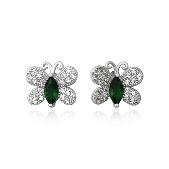 EZ-7058 Butterfly Micropavé CZ Earrings - Emerald | Teeda