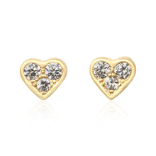 EZ-7071 3 Stone Heart CZ Stud Earrings - Gold Plated | Teeda