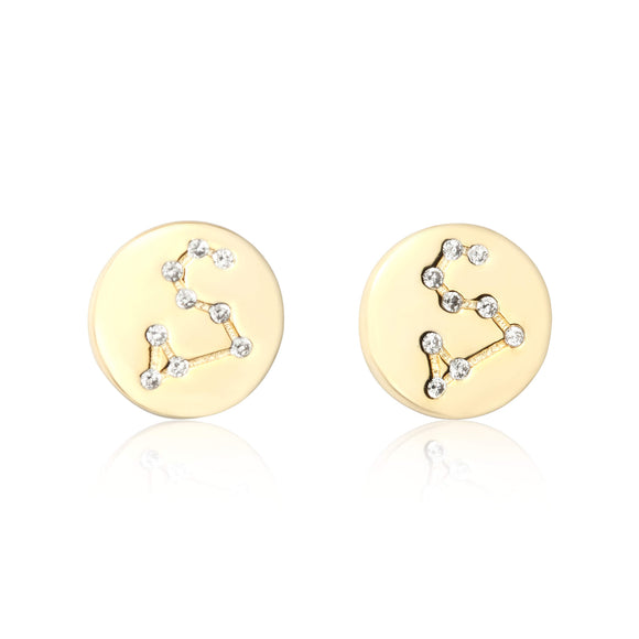 EZ-7073 Zodiac Constellation CZ Disc Stud Earrings - Gold Plated - Aquarius | Teeda