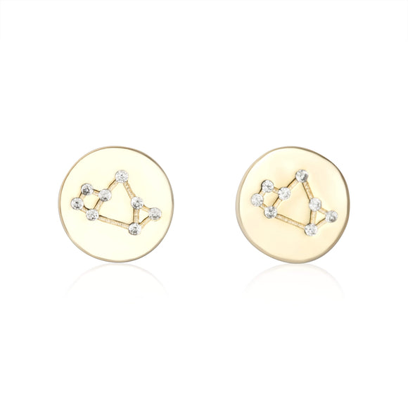 EZ-7073 Zodiac Constellation CZ Disc Stud Earrings - Gold Plated - Sagittarius | Teeda