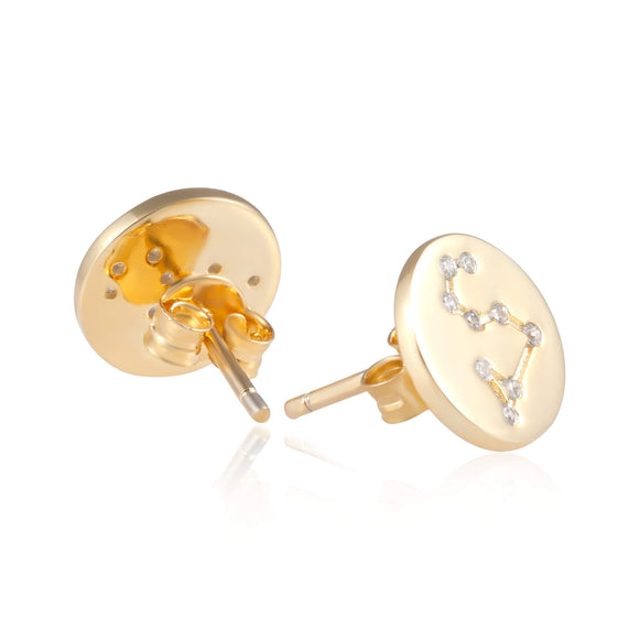 EZ-7073 Zodiac Constellation CZ Disc Stud Earrings - Gold Plated | Teeda