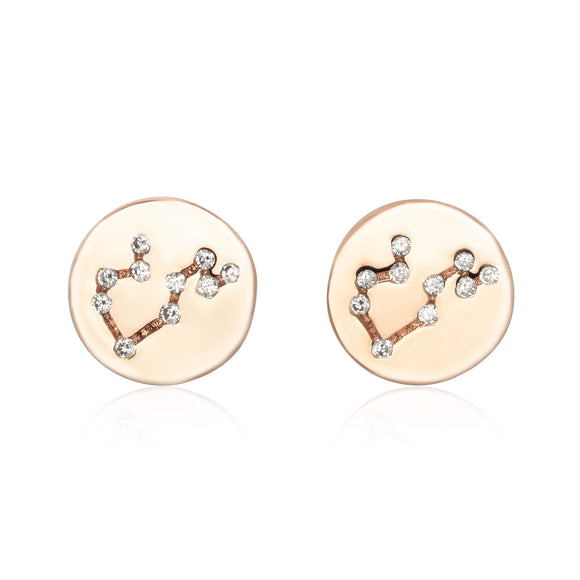 EZ-7073 Zodiac Constellation CZ Disc Stud Earrings - Rose Gold Plated - Leo | Teeda
