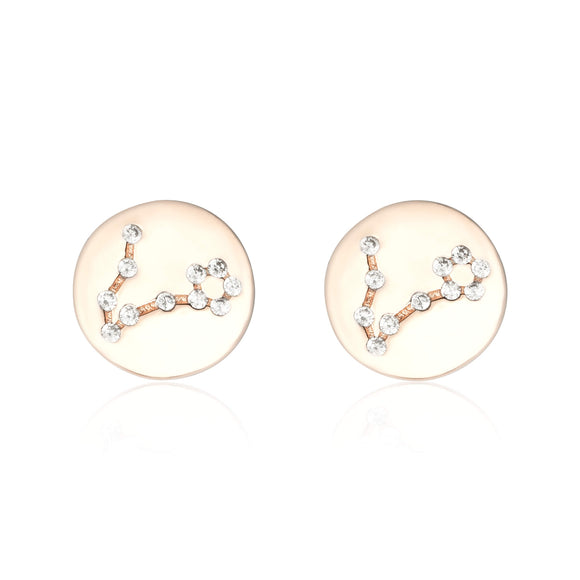 EZ-7073 Zodiac Constellation CZ Disc Stud Earrings - Rose Gold Plated - Pisces | Teeda