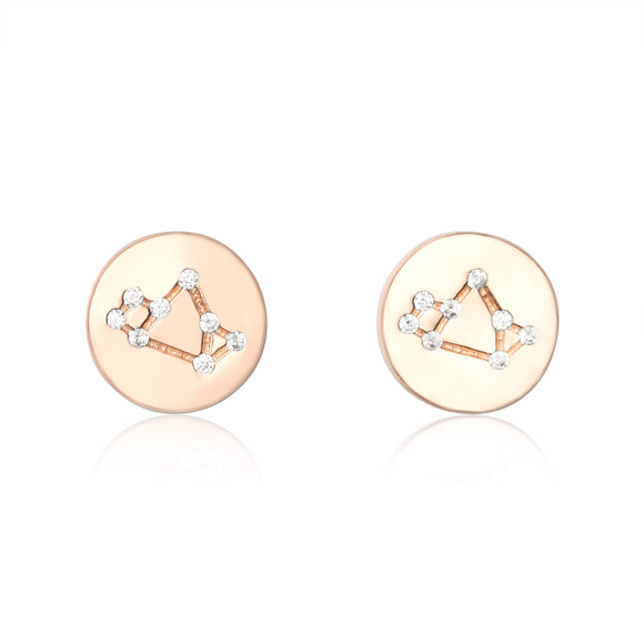 EZ-7073 Zodiac Constellation CZ Disc Stud Earrings - Rose Gold Plated - Sagittarius | Teeda