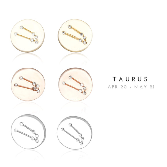 EZ-7073 Taurus Zodiac Constellation CZ Disc Stud Earrings | Teeda