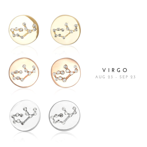 EZ-7073 Virgo Zodiac Constellation CZ Disc Stud Earrings | Teeda