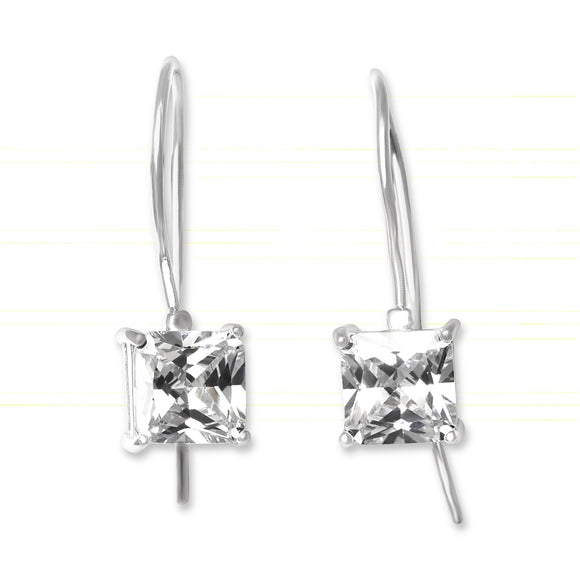 EZ-9080 Square Cut CZ French Wire Earrings 7mm