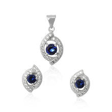 MAZ-1000-BS Micropave Cubic Zirconia Earring and Pendant Set - Blue Sapphire | Teeda