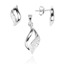 MAZ-8002 Contemporary Leaf Matching CZ Pendant and Earring Set | Teeda