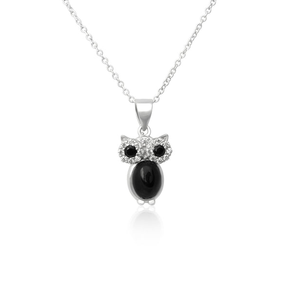 MAZ-8100 Owl Heart CZ Earring Pendant Necklace Set