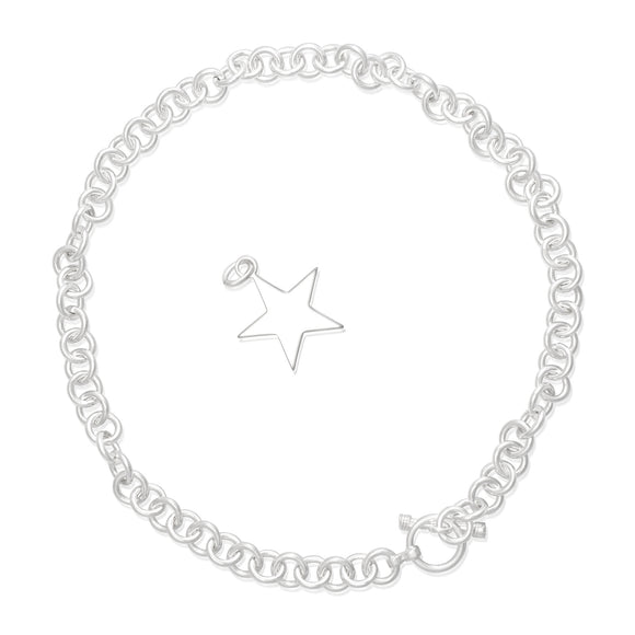N-002-S Med Round Link Charm Necklace - Star | Teeda