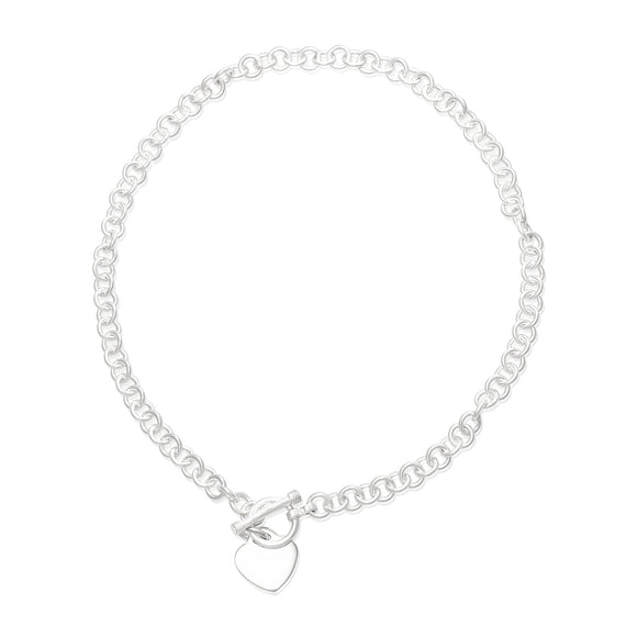 N-004-H Sm Round Link Charm Necklace - Heart | Teeda