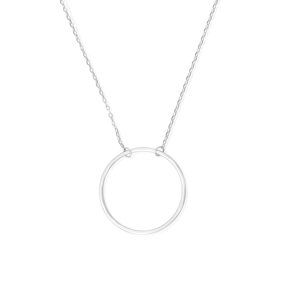 N-7000 Thin Circle Charm and Necklace Set - Rhodium Plated | Teeda