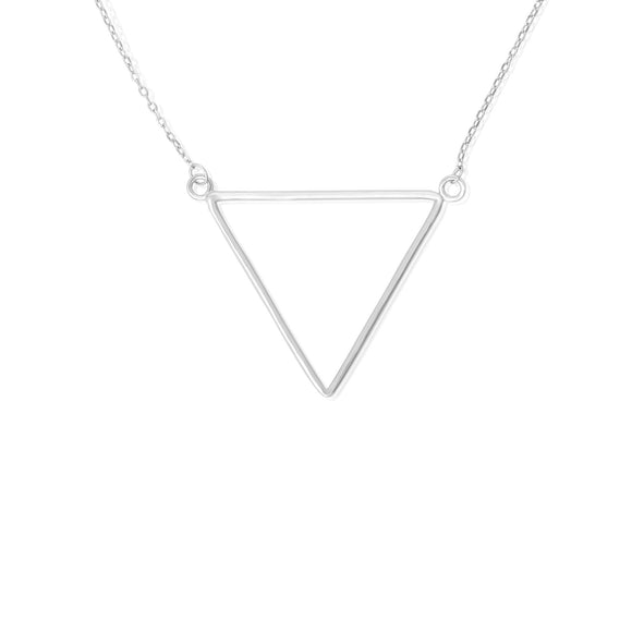 N-7001 Thin Triangle Charm and Necklace Set - Rhodium Plated | Teeda