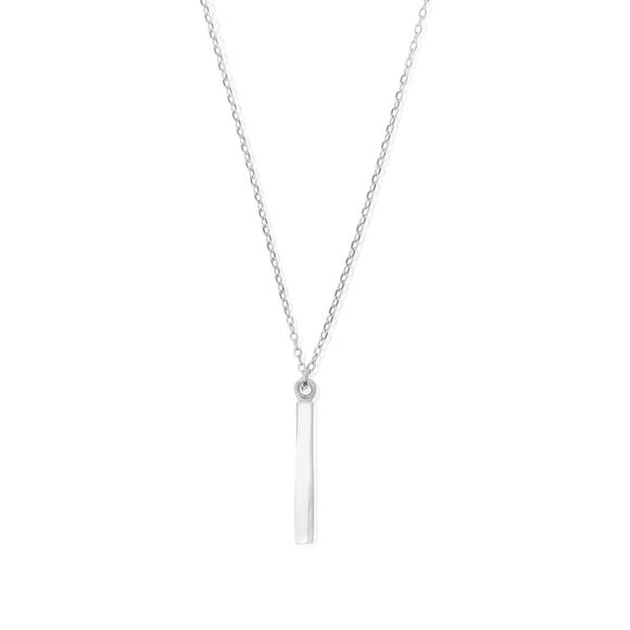 N-7002 Square Bar Charm and Necklace Set - Rhodium Plated | Teeda