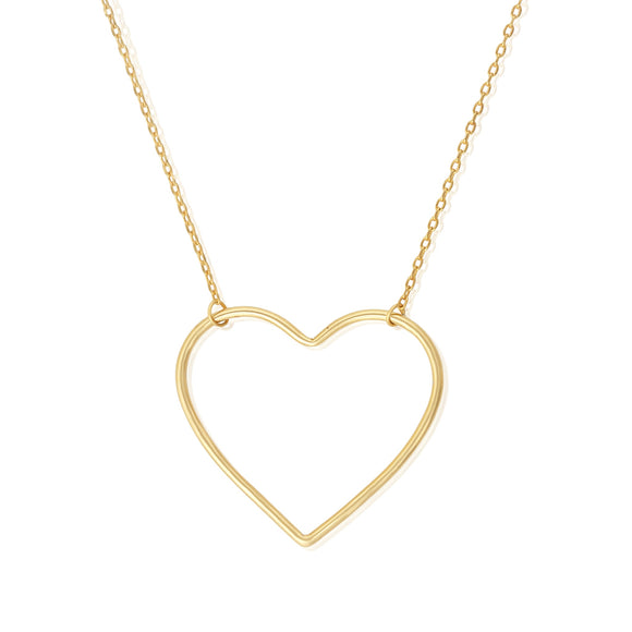 N-7003 Large Open Heart Charm and Necklace Set - Gold Plated | Teeda