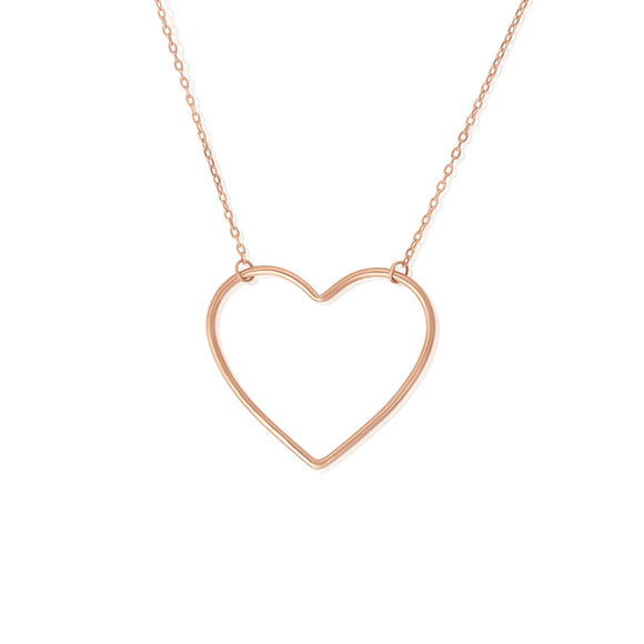 N-7003 Large Open Heart Charm and Necklace Set - Rose Gold Plated | Teeda