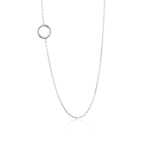 N-7006 Open Circle Charm Necklace - Rhodium Plated | Teeda