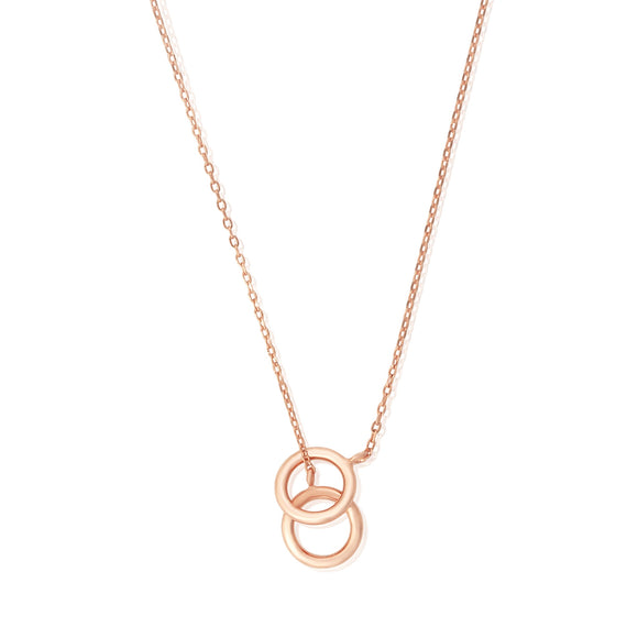 N-7008 Twin Circles Charm Necklace - Rose Gold Plated | Teeda