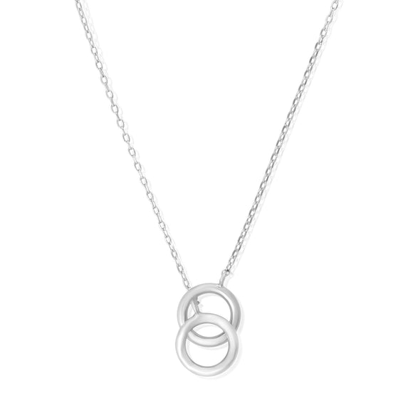 N-7008 Twin Circles Charm Necklace - Rhodium Plated | Teeda