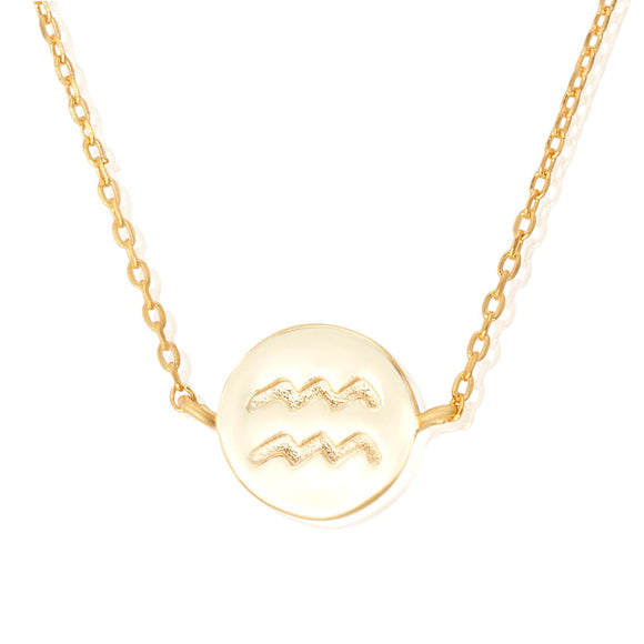 N-7009 Zodiac Symbol Charm and Necklace Set - Gold Plated - Aquarius | Teeda
