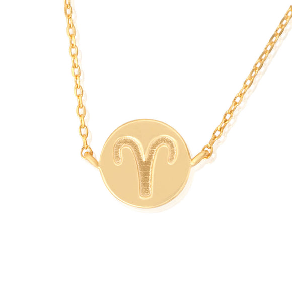 N-7009 Zodiac Symbol Charm and Necklace Set - Gold Plated - Aries | Teeda
