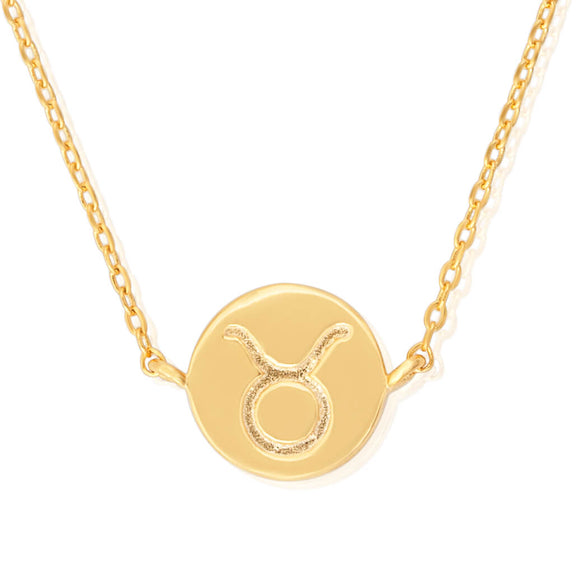 N-7009 Zodiac Symbol Charm and Necklace Set - Gold Plated - Taurus | Teeda