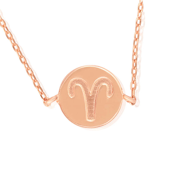 N-7009 Zodiac Symbol Charm and Necklace Set - Rose Gold Plated - Aries | Teeda