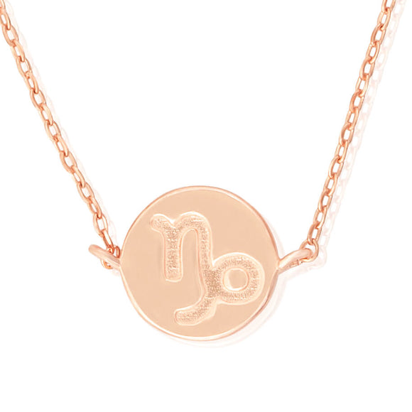 N-7009 Zodiac Symbol Charm and Necklace Set - Rose Gold Plated - Capricorn | Teeda