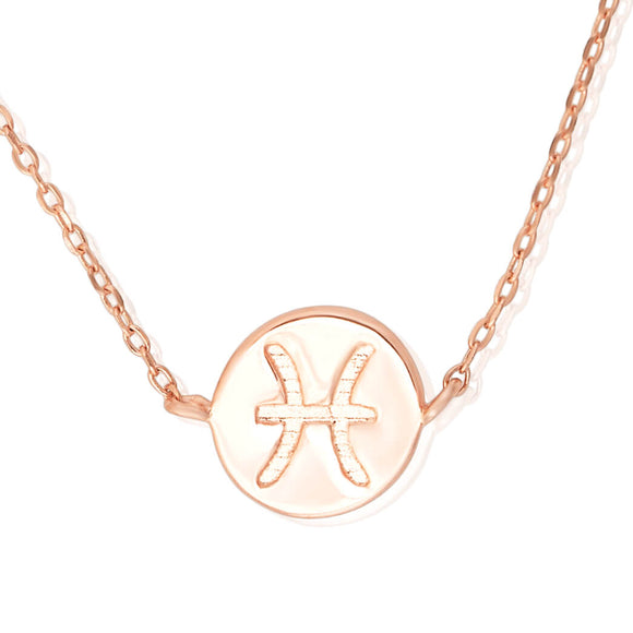 N-7009 Zodiac Symbol Charm and Necklace Set - Rose Gold Plated - Pisces | Teeda