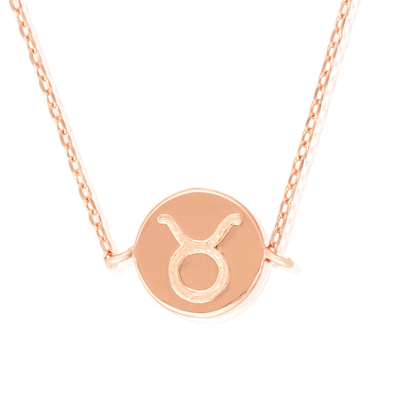 N-7009 Zodiac Symbol Charm and Necklace Set - Rose Gold Plated - Taurus | Teeda