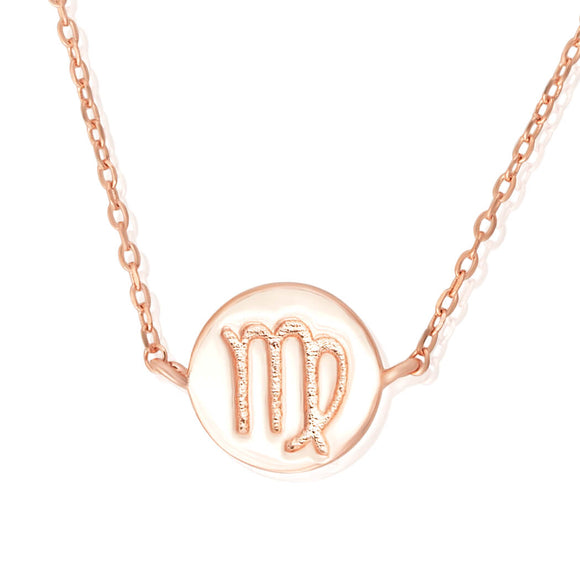 N-7009 Zodiac Symbol Charm and Necklace Set - Rose Gold Plated - Virgo | Teeda