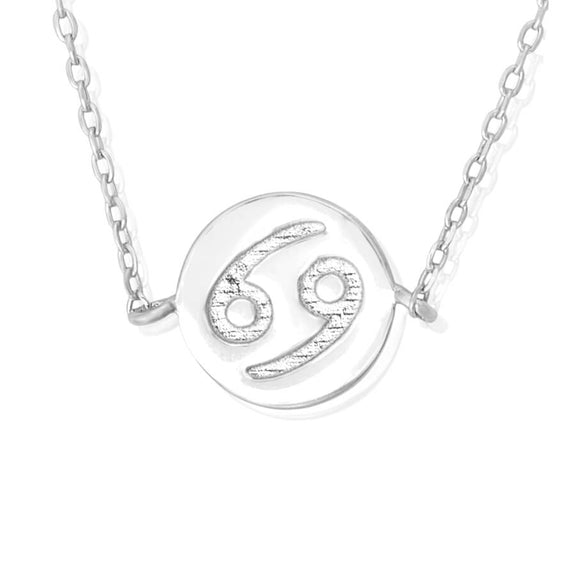 N-7009 Zodiac Symbol Charm and Necklace Set - Rhodium Plated - Cancer | Teeda