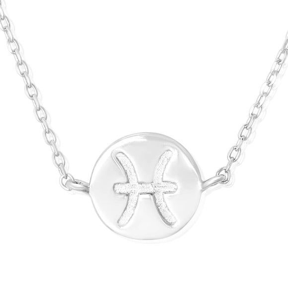 N-7009 Zodiac Symbol Charm and Necklace Set - Rhodium Plated - Pisces | Teeda