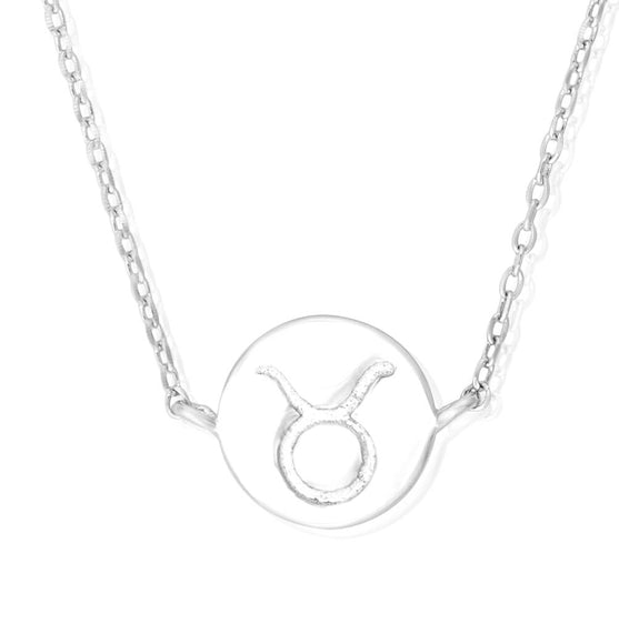 N-7009 Zodiac Symbol Charm and Necklace Set - Rhodium Plated - Taurus | Teeda