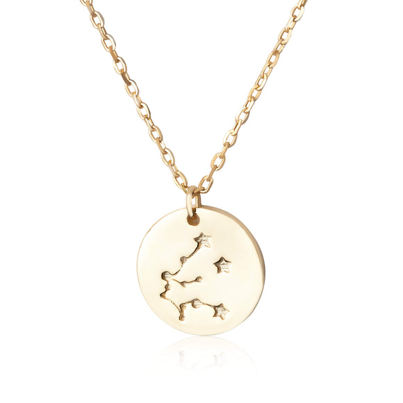 N-7016 Zodiac Constellation Disc Charm and Necklace Set - Gold Plated - Aquarius | Teeda