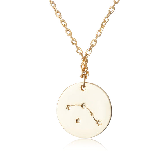 N-7016 Zodiac Constellation Disc Charm and Necklace Set - Gold Plated - Aries | Teeda