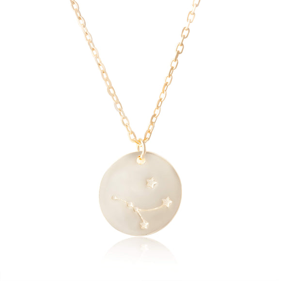 N-7016 Zodiac Constellation Disc Charm and Necklace Set - Gold Plated - Cancer | Teeda