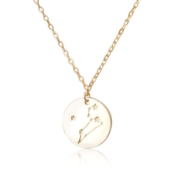 N-7016 Zodiac Constellation Disc Charm and Necklace Set - Gold Plated - Leo | Teeda