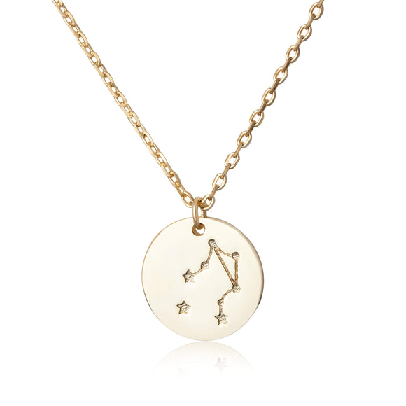N-7016 Zodiac Constellation Disc Charm and Necklace Set - Gold Plated - Libra | Teeda