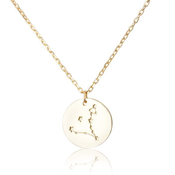 N-7016 Zodiac Constellation Disc Charm and Necklace Set - Gold Plated - Pisces | Teeda