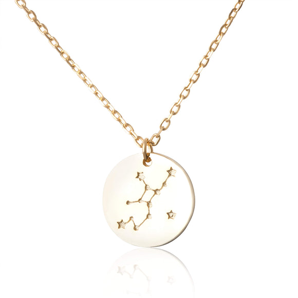 N-7016 Zodiac Constellation Disc Charm and Necklace Set - Gold Plated - Virgo | Teeda