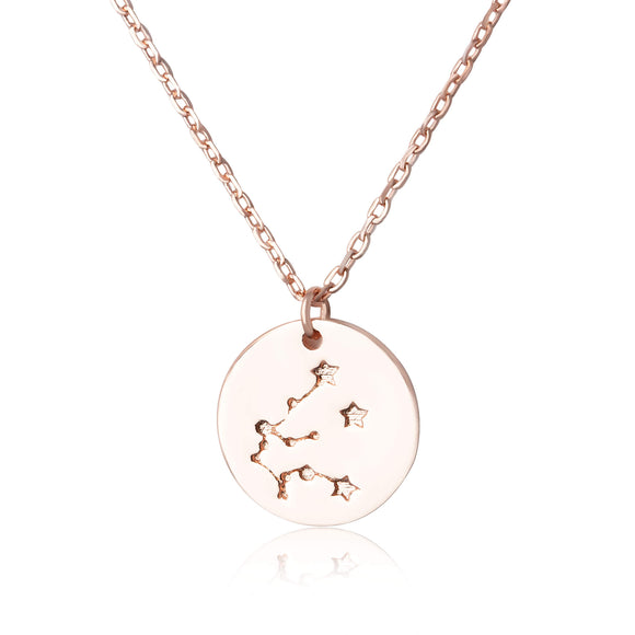 N-7016 Zodiac Constellation Disc Charm and Necklace Set - Rose Gold Plated - Aquarius | Teeda