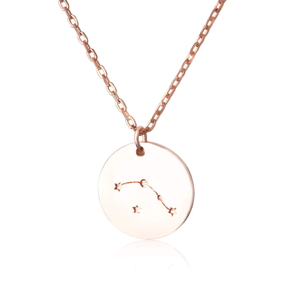 N-7016 Zodiac Constellation Disc Charm and Necklace Set - Rose Gold Plated - Aries | Teeda
