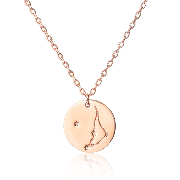 N-7016 Zodiac Constellation Disc Charm and Necklace Set - Rose Gold Plated - Capricorn | Teeda