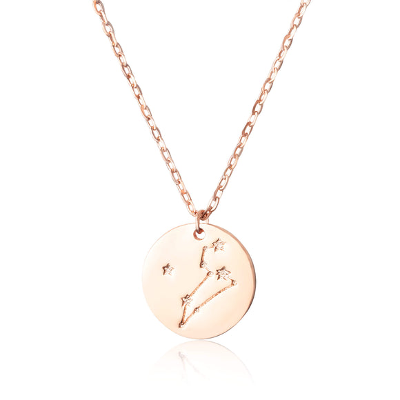 N-7016 Zodiac Constellation Disc Charm and Necklace Set - Rose Gold Plated - Leo | Teeda